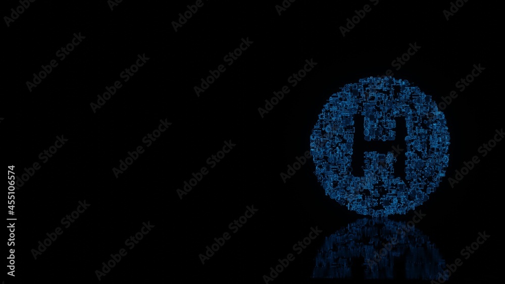3d rendering mechanical parts in shape of symbol of hospital symbol isolated on black background with floor reflection 3d rendering mechanical parts in shape of symbol of hospital symbol isolated on black background with floor reflection