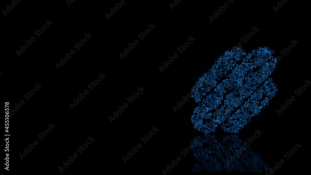 3d rendering mechanical parts in shape of symbol of hotdog isolated on black background with floor reflection 3d rendering mechanical parts in shape of symbol of hotdog isolated on black background with floor reflection
