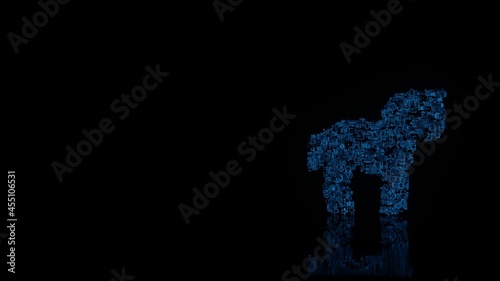 3d rendering mechanical parts in shape of symbol of horse isolated on black background with floor reflection