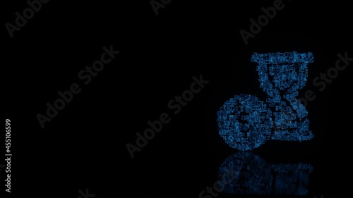 3d rendering mechanical parts in shape of symbol of hourglass isolated on black background with floor reflection