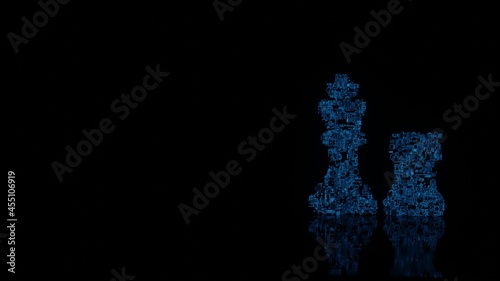 Fototapeta Naklejka Na Ścianę i Meble -  3d rendering mechanical parts in shape of symbol of chess isolated on black background with floor reflection