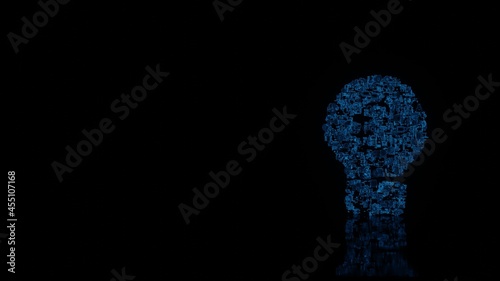 3d rendering mechanical parts in shape of symbol of idea isolated on black background with floor reflection