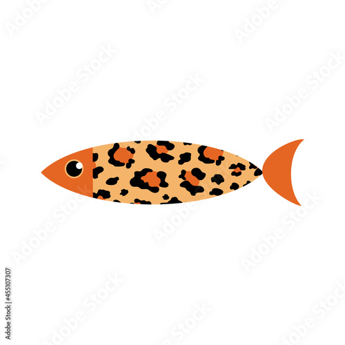 Spotted fish on a white background. Trendy leopard print. 