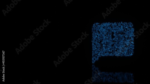 3d rendering mechanical parts in shape of symbol of interface isolated on black background with floor reflection