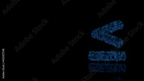 3d rendering mechanical parts in shape of symbol of less than equal isolated on black background with floor reflection