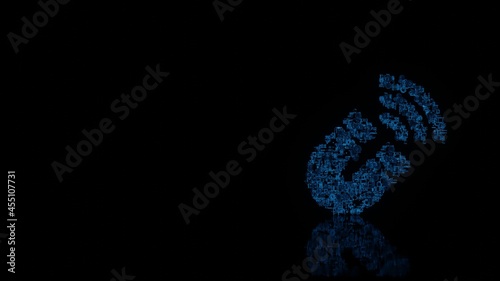 3d rendering mechanical parts in shape of symbol of magnet isolated on black background with floor reflection