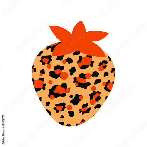 Spotted strawberry berry on a white background. Trendy leopard print. Vector.