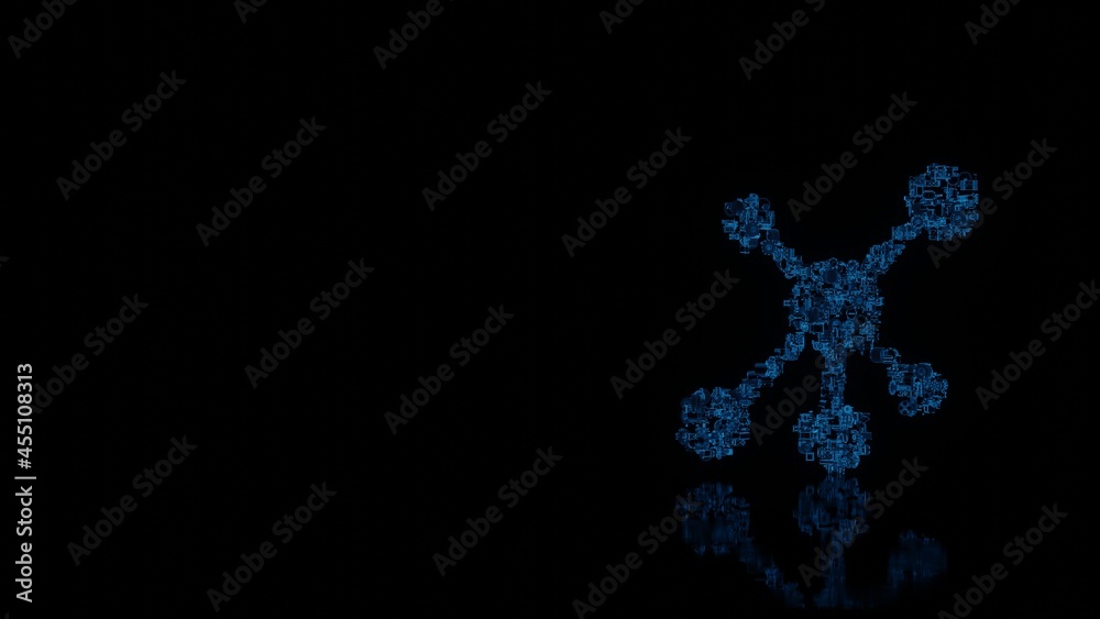 3d rendering mechanical parts in shape of symbol of network isolated on black background with floor reflection 3d rendering mechanical parts in shape of symbol of network isolated on black background with floor reflection