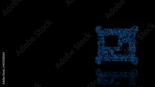 3d rendering mechanical parts in shape of symbol of object group isolated on black background with floor reflection
