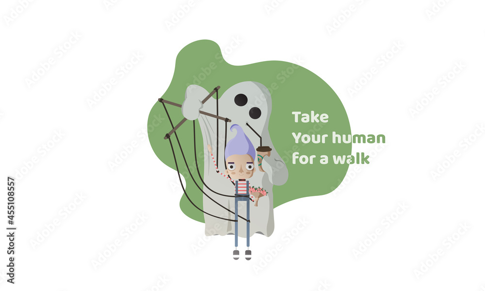 Ghost walks with a human. Puppet game. Ghost walks with a human. Puppet game.