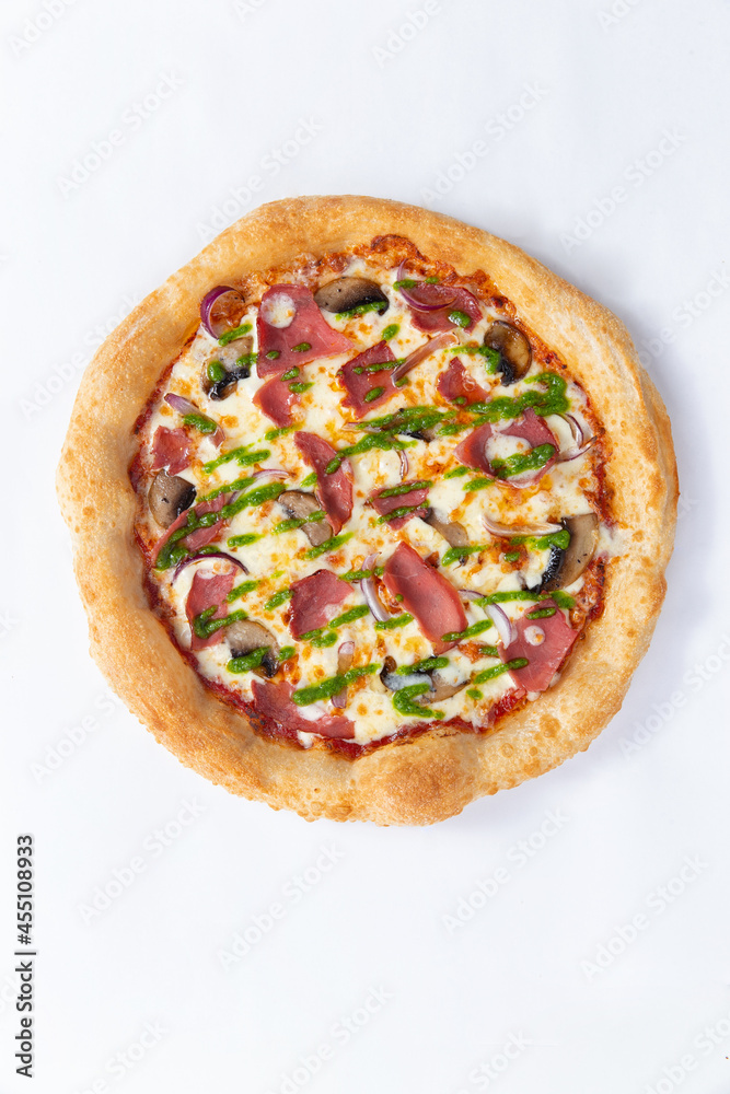 Homemade pizza isolated on white background. View from above. Homemade pizza isolated on white background. View from above.