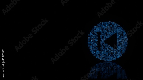 3d rendering mechanical parts in shape of symbol of previous isolated on black background with floor reflection photo