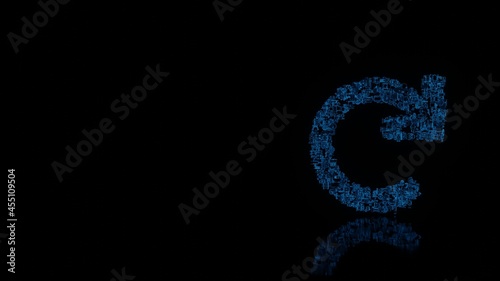 3d rendering mechanical parts in shape of symbol of redo isolated on black background with floor reflection