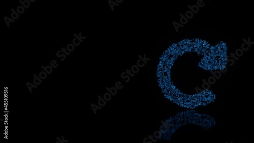3d rendering mechanical parts in shape of symbol of redo isolated on black background with floor reflection photo