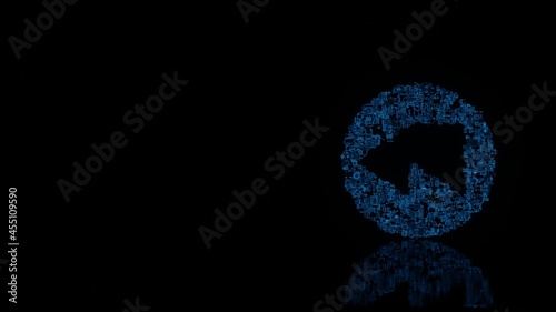 3d rendering mechanical parts in shape of symbol of rewind isolated on black background with floor reflection
