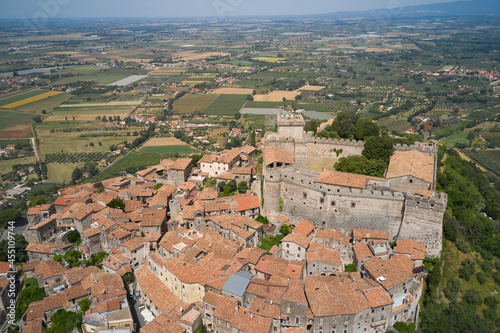 aerial close-up view of the medieval town of Latin sermoneta photo