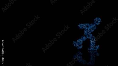 3d rendering mechanical parts in shape of symbol of skating isolated on black background with floor reflection