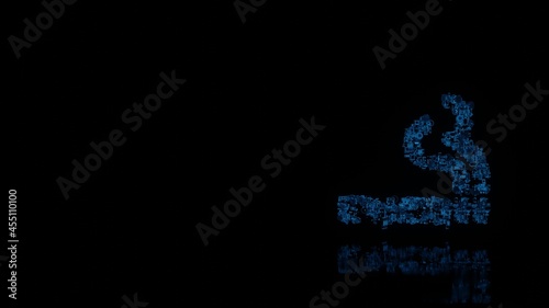 3d rendering mechanical parts in shape of symbol of smoking isolated on black background with floor reflection