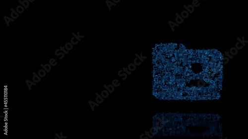 3d rendering mechanical parts in shape of symbol of social isolated on black background with floor reflection