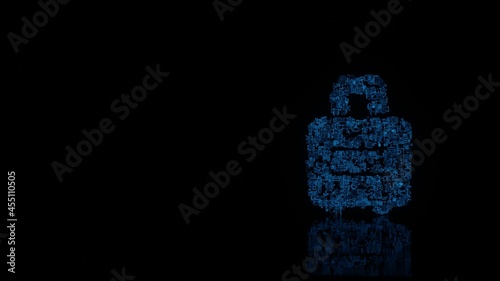 3d rendering mechanical parts in shape of symbol of suitcase rolling isolated on black background with floor reflection
