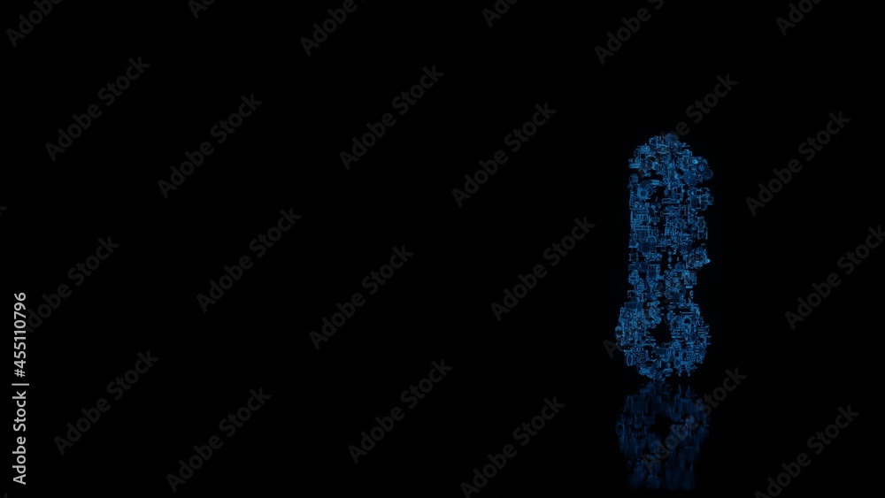 3d rendering mechanical parts in shape of symbol of thermometer isolated on black background with floor reflection 3d rendering mechanical parts in shape of symbol of thermometer isolated on black background with floor reflection