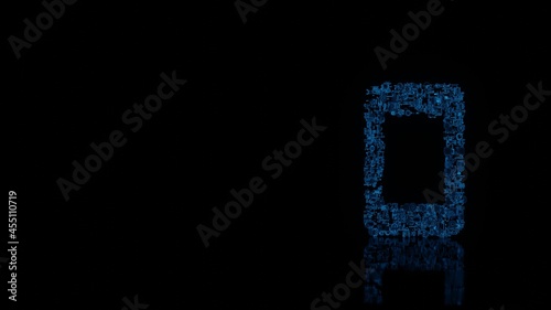 3d rendering mechanical parts in shape of symbol of technology isolated on black background with floor reflection