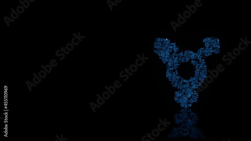 3d rendering mechanical parts in shape of symbol of transgender alt isolated on black background with floor reflection
