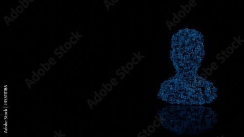 3d rendering mechanical parts in shape of symbol of user isolated on black background with floor reflection