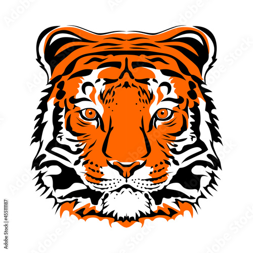 Fototapeta Naklejka Na Ścianę i Meble -  Drawing tiger face - symbol of 2022 new year for poster, brochure, banner, invitation card. Vector illustration Isolated on transparent background.