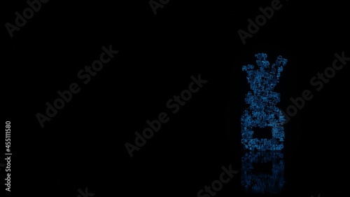 3d rendering mechanical parts in shape of symbol of air freshener isolated on black background with floor reflection