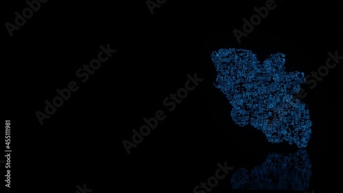 3d rendering mechanical parts in shape of symbol of bat isolated on black background with floor reflection