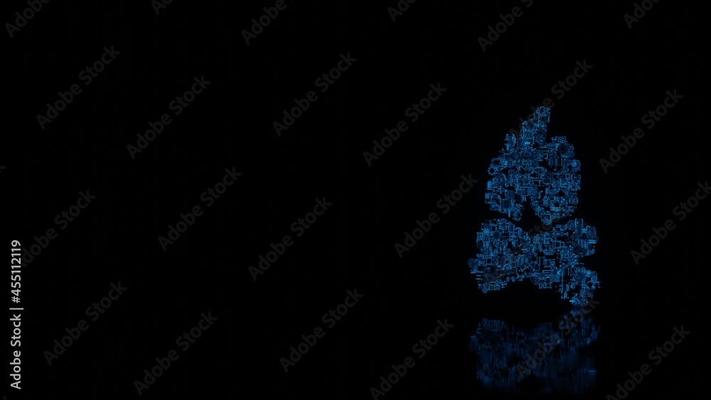 3d rendering mechanical parts in shape of symbol of bonfire isolated on black background with floor reflection 3d rendering mechanical parts in shape of symbol of bonfire isolated on black background with floor reflection