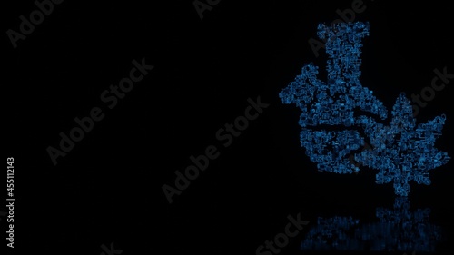 3d rendering mechanical parts in shape of symbol of bong isolated on black background with floor reflection