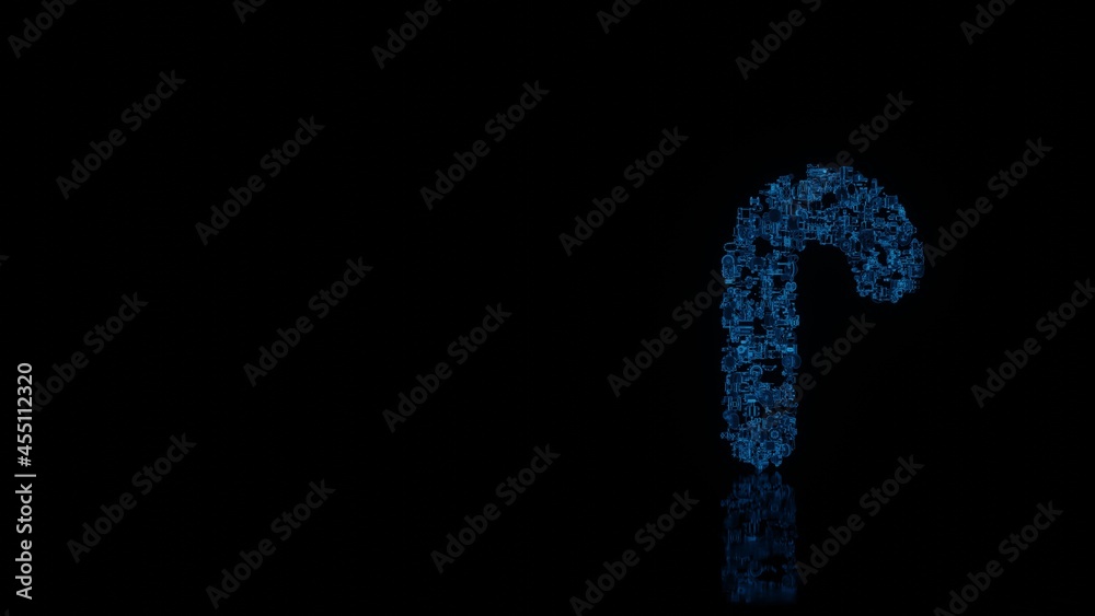 3d rendering mechanical parts in shape of symbol of candy isolated on black background with floor reflection 3d rendering mechanical parts in shape of symbol of candy isolated on black background with floor reflection