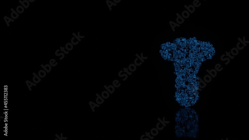 3d rendering mechanical parts in shape of symbol of celery isolated on black background with floor reflection