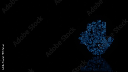 3d rendering mechanical parts in shape of symbol of coronavirus isolated on black background with floor reflection