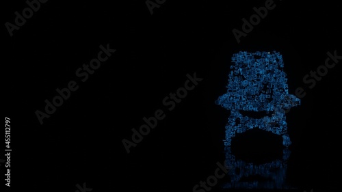 3d rendering mechanical parts in shape of symbol of design chair isolated on black background with floor reflection