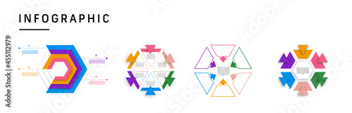 Set of a colorful infographic. Hexagonal design. 