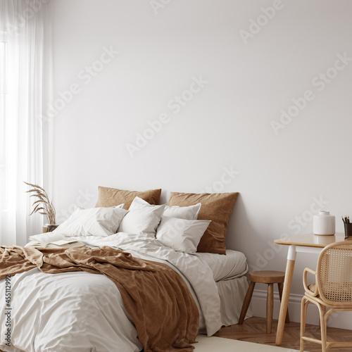 Friendly interior style. Bedroom room. Wall mockup. Wall art. 3d rendering, 3d illustration © Yuri-U