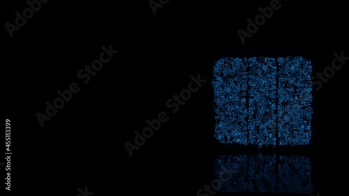 3d rendering mechanical parts in shape of symbol of France isolated on black background with floor reflection