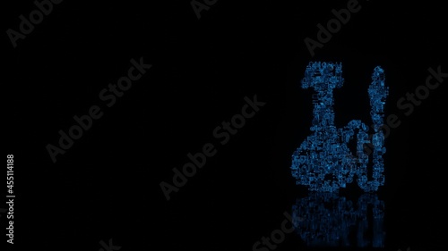 3d rendering mechanical parts in shape of symbol of hookah isolated on black background with floor reflection © Destrosvet