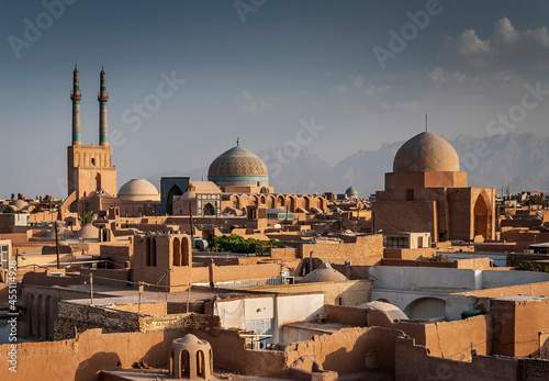 Canvas Print rootops and landscape view of  yazd city old town iran