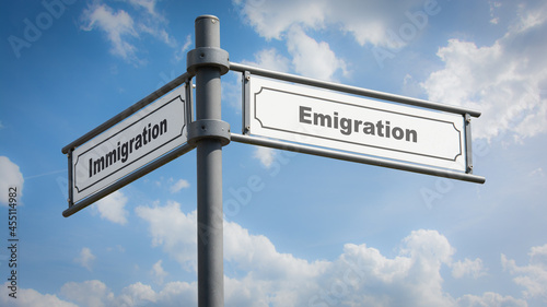 Street Sign Emigration versus Immigration