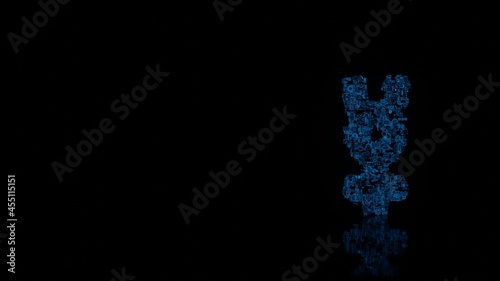 3d rendering mechanical parts in shape of symbol of mercury isolated on black background with floor reflection