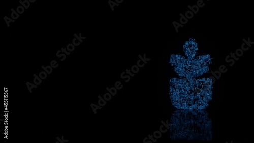 3d rendering mechanical parts in shape of symbol of plant isolated on black background with floor reflection