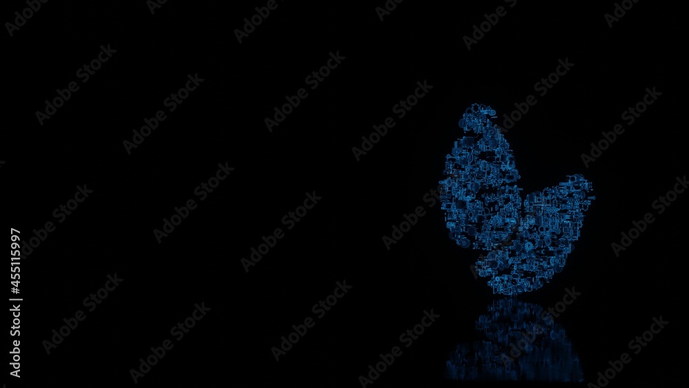 3d rendering mechanical parts in shape of symbol of sesame isolated on black background with floor reflection 3d rendering mechanical parts in shape of symbol of sesame isolated on black background with floor reflection
