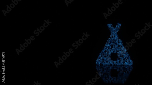 3d rendering mechanical parts in shape of symbol of tent isolated on black background with floor reflection