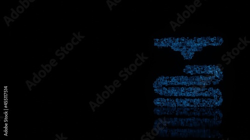 3d rendering mechanical parts in shape of symbol of 3d printing isolated on black background with floor reflection