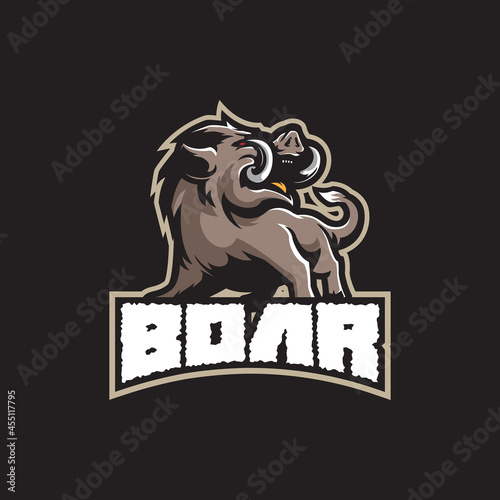 Boar mascot logo design vector with modern illustration concept style for badge, emblem and t shirt printing. Angry boar illustration for sport and esport team.