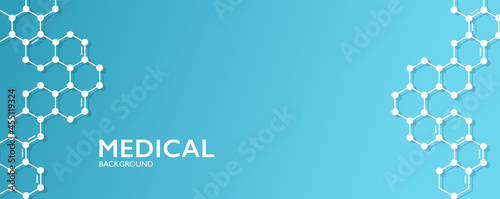 Medical background for banner design. Healthcare technology backdrop. Science blue design template. Vector illustration.